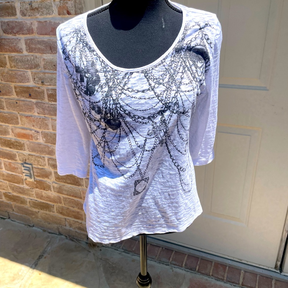 J.T.B., White with grey design, Burnout, Shirt, Size M